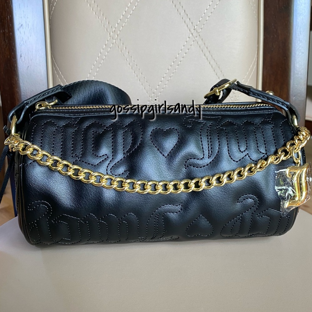 Juicy Couture Quilted Black Puff Roll Barrel Crossbody Handbag